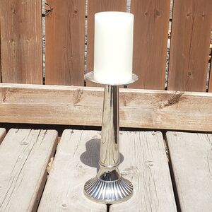 Tall Silver Ribbed Pillar Candle Holder